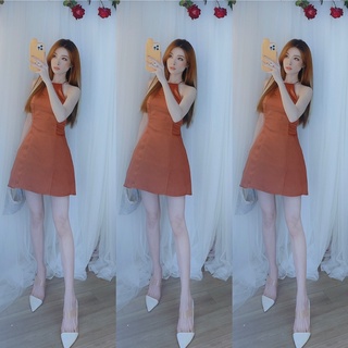 Đầm Yếm Hở lưng Viền đá Phi Lụa tK Loại 1