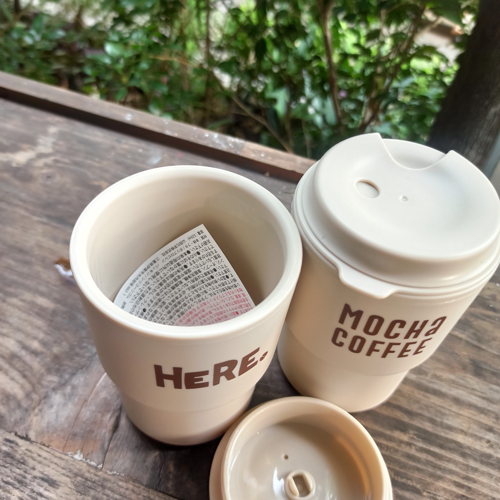 Cốc uống nước giữ nhiệt, cốc uống coffe cute màu ghi nắp xoay kèm lỗ cắm ống hút 320ml hàng nội địa Nhật Bản AD90