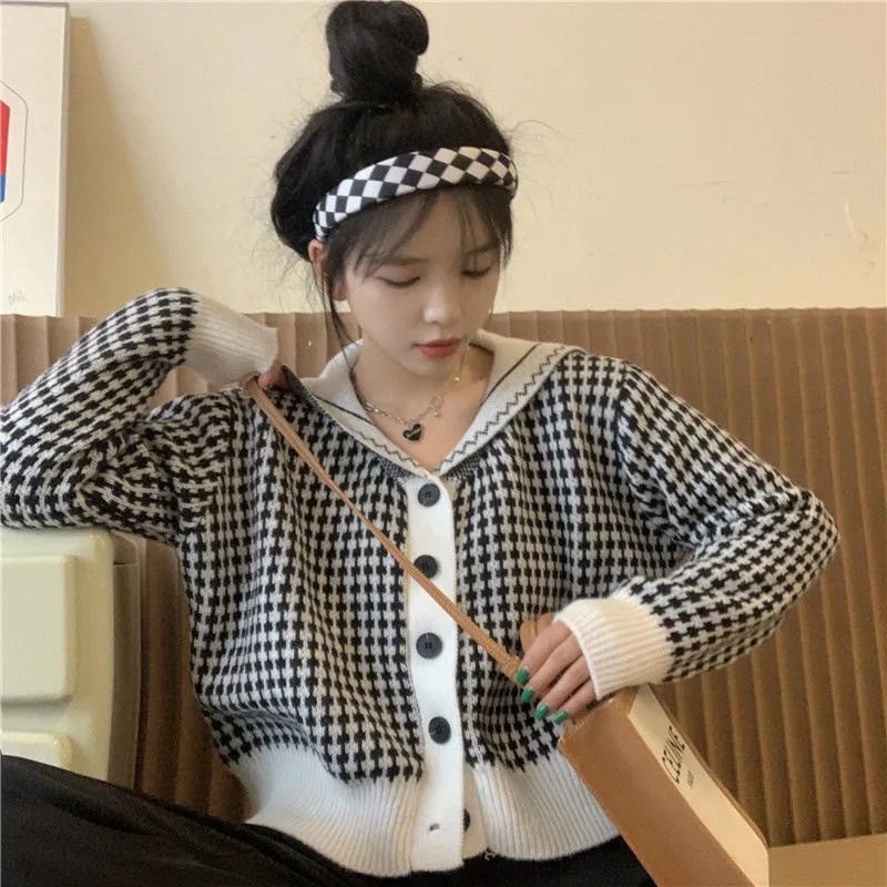 Áo Sweater Dài Tay Phong Cách Hàn Quốc Sành Điệu 195226 Áo Khoác Dệt Kim Cổ Thủy Thủ Xinh Xắn Theo Phong Cách Retro Phương Tây