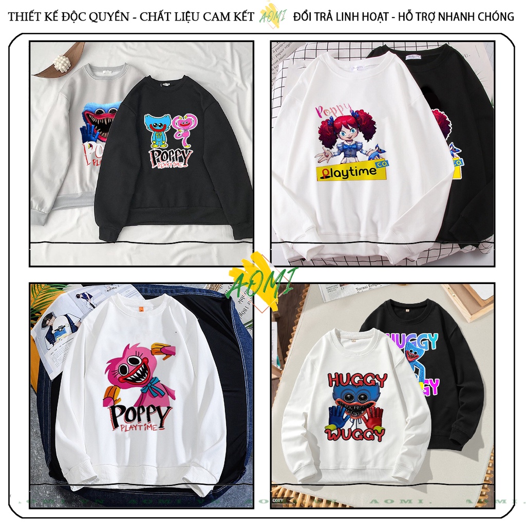 Áo Nỉ Bông Sweater Poppy Playtime Huggy Wuggy tay dài da cá unisex full size AOMIVN