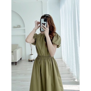 VN708 - VÁY DÁNG DÀI CHUN EO CỔ DÚM 3M