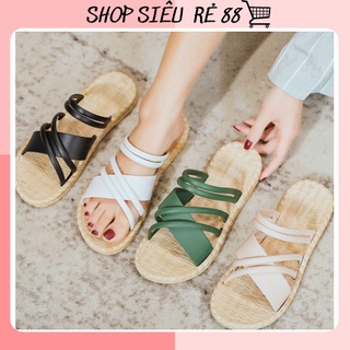 Dép nữ thời trang quai chéo đế giả cói siêu mềm êm chân 88045 SHOP SIÊU RẺ