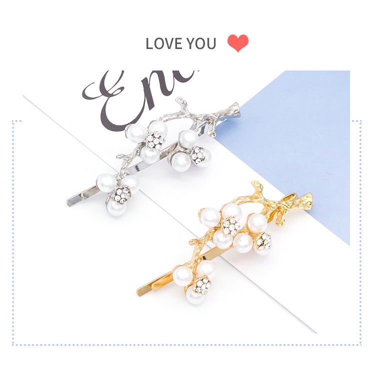Kẹp tóc đính đá và hạt ngọc trai nhân tạo phong cách Hàn Quốc thời trang
