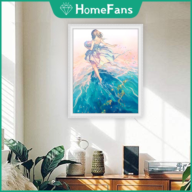 Bộ Tranh Đính Đá 5D Tự Làm 40x50cm Hình Cô Gái Và Cá Chép Đẹp Mắt