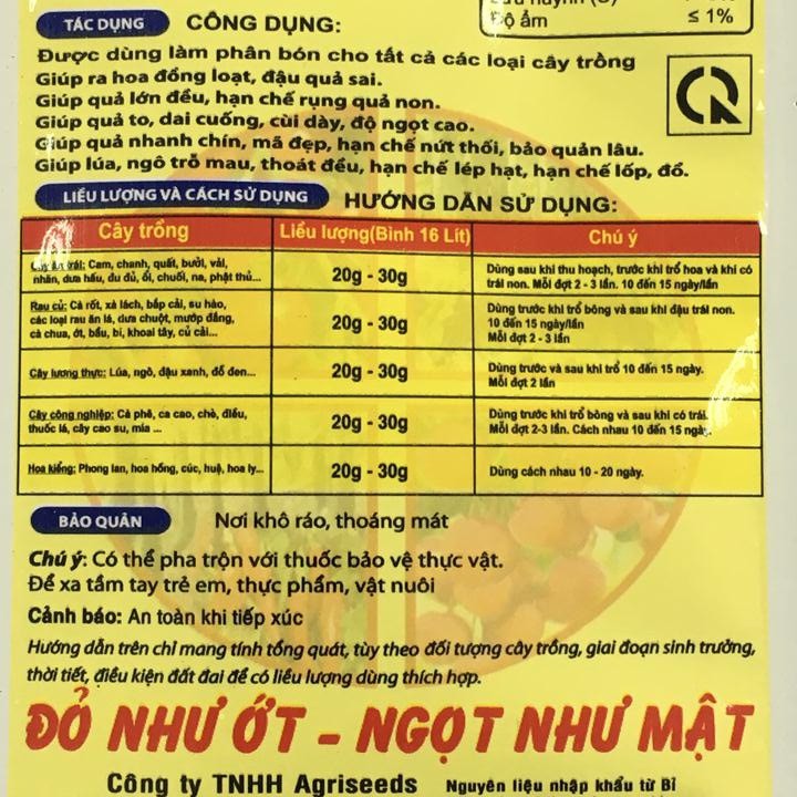 Set 2 gói phân bón lá siêu kali Agriseeds - K siêu ra hoa, siêu đậu quả gói 25g