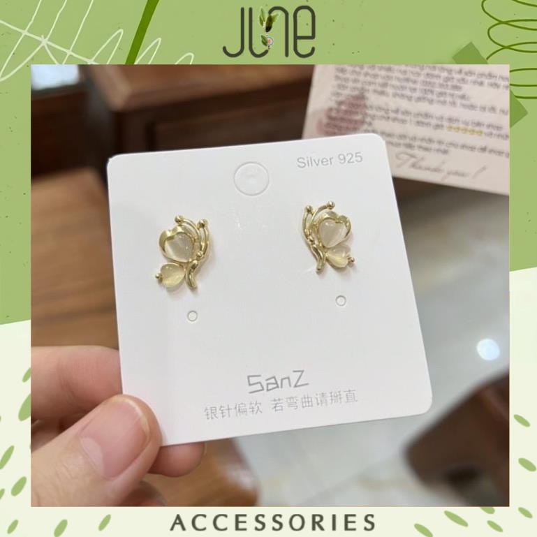 Bông tai đính đá con bướm tinh xảo hoa tai chất liệu bạc S925 không gây dị ứng da, June Accessories