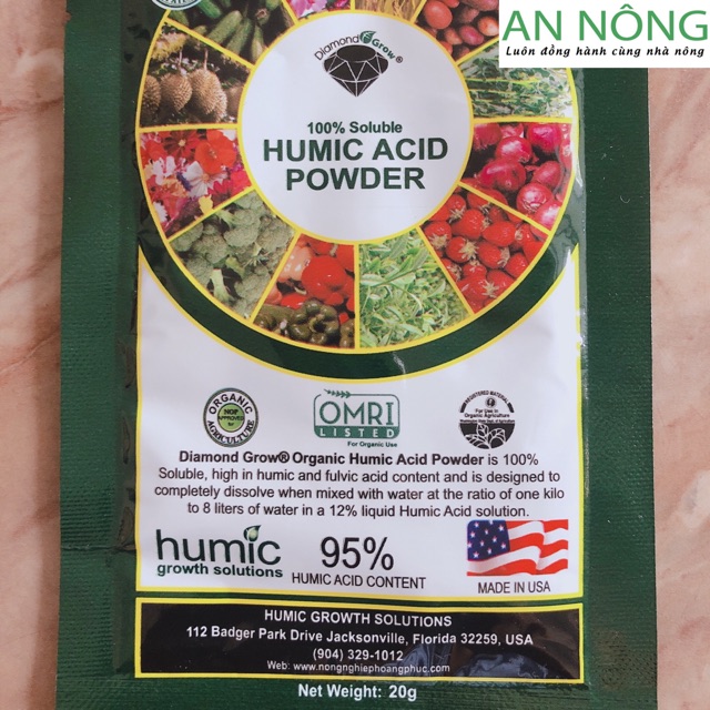Humic Axit nhập khẩu Mỹ - có tem chống hàng giả (gói 20g)
