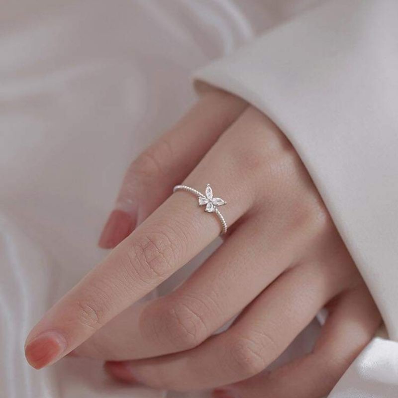 Nhẫn bạc nữ Nhẫn hồ điệp đính đá to tự điều chỉnh size tay