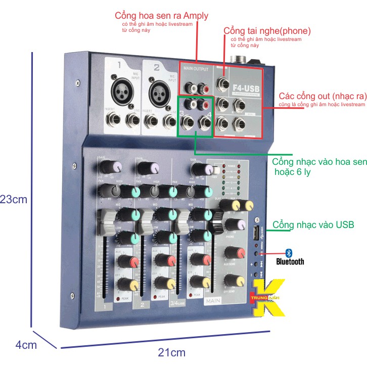 MIXER YAMAHA F4 USB CÓ BLUETOOTH KẾT HỢP AMPLY HÁT KARAOKE, GHI ÂM, LIVSTREAM CỰC HAY