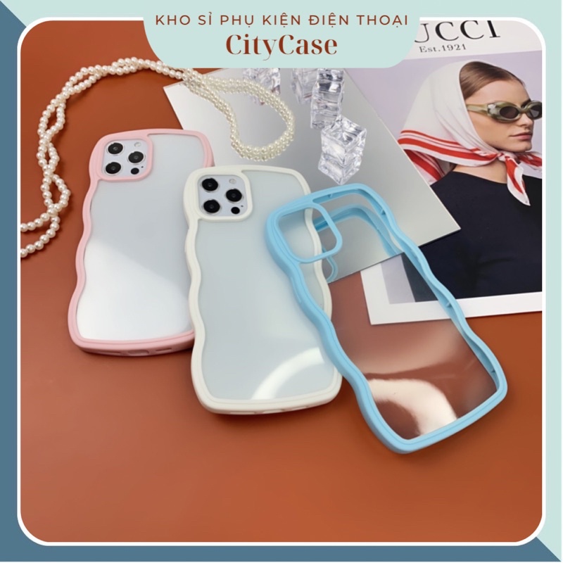 Ốp lưng iphone mây sóng Dẻo bo viền 7/8/SE/11/12/13/Pro/Promax/Max màu hồng, xanh, trắng nhẹ nhàng xinh xắn