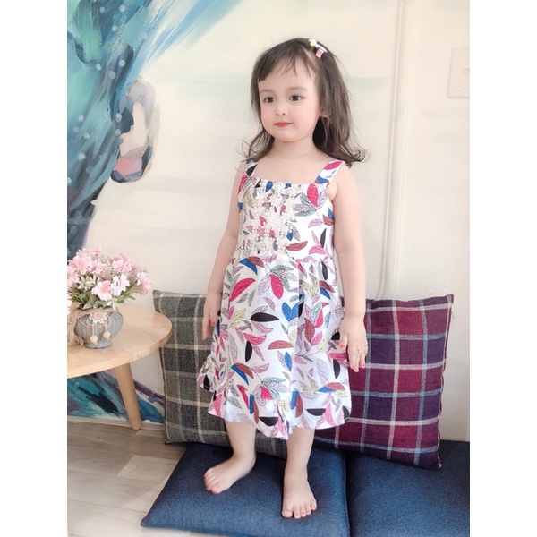Váy lanh 2 dây X mát mẻ, xinh yêu cho bé gái - VL2DX
