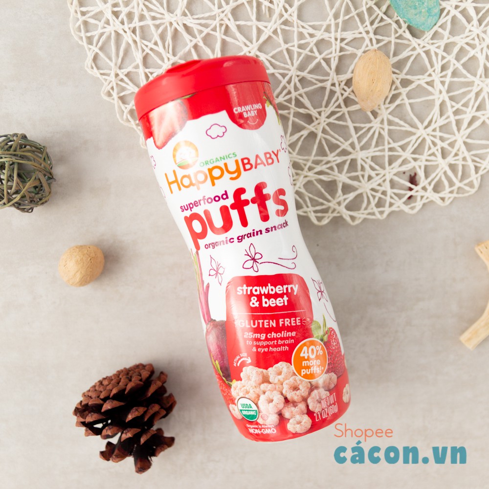Bánh Happy Baby Organic Puff các vị, bánh ăn dặm hữu cơ dinh dưỡng cho bé
