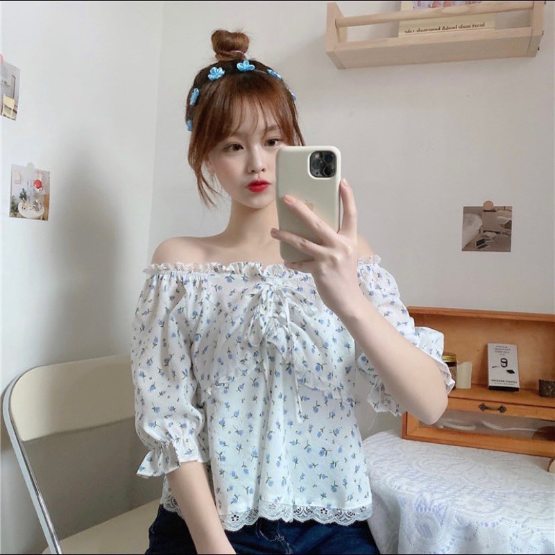 Áo thô cổ viền ren nơ ngực siêu xinh Ulzzang style  AK1919 Hàng quảng Châu