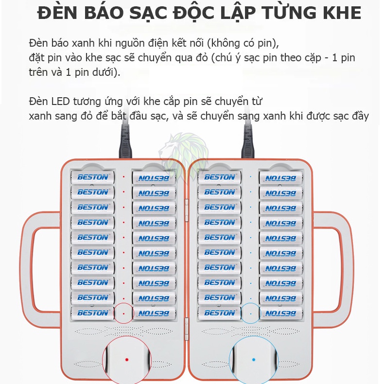 Bộ sạc pin 40 khe BST-C880 có đèn báo sạc, sạc nhanh và tự ngắt khi đầy