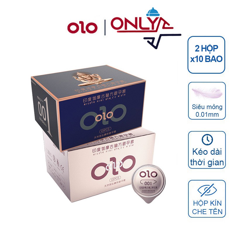 Combo 2 Hộp Bao Cao Su OLO 001 Ấn Độ Hồng OLO Ấn Độ Xanh Kéo Dài Thời Gian Hộp 10 BCS