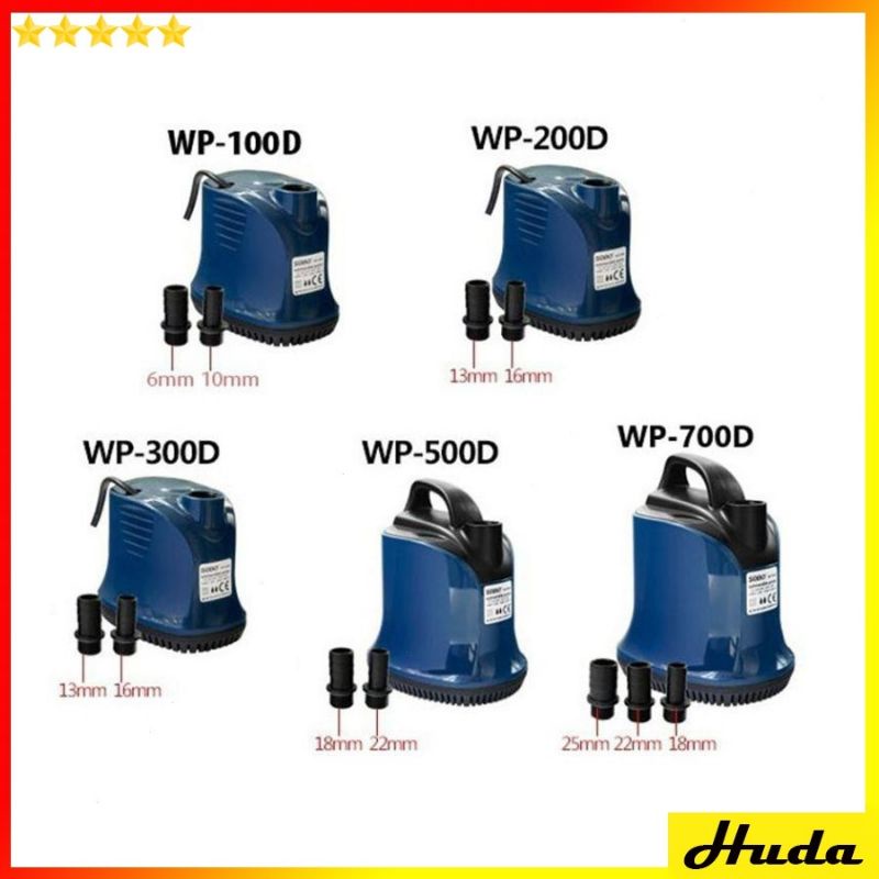 Máy bơm chìm hồ cá mini hút cặn lọc đáy bể cá Koi dùng điện 220v Sobo WP100D, WP200D, WP300D