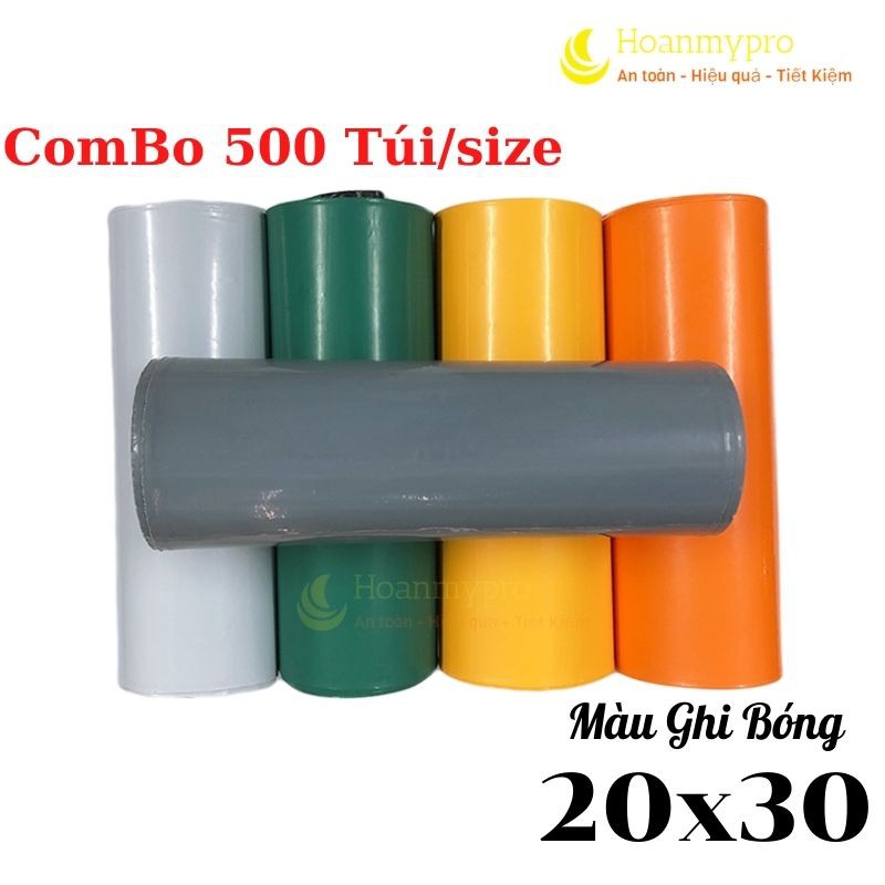 COMBO 500 Túi Gói Hàng Niêm Phong Tự Dính Màu Ghi Bóng Size 20x30
