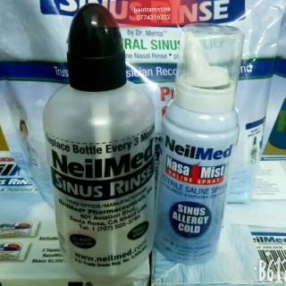 (Tặng 3 muối dùng thử) Combo bình rửa mũi 240ml và bình xịt mũi 75ml neilmed (hàng tách set) date 2022