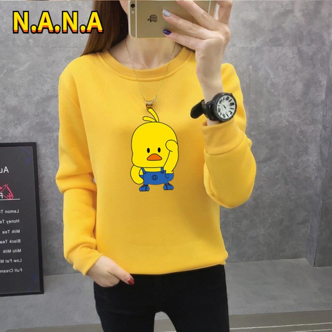 Áo Sweater Cổ Tròn In Hình Vịt Vàng Thời Trang Thu Đông Cho Nữ