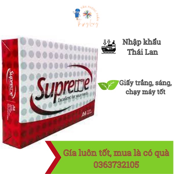 giấy in photocopy A4 supreme nhập khẩu Thái Lan định lượng 70gsm