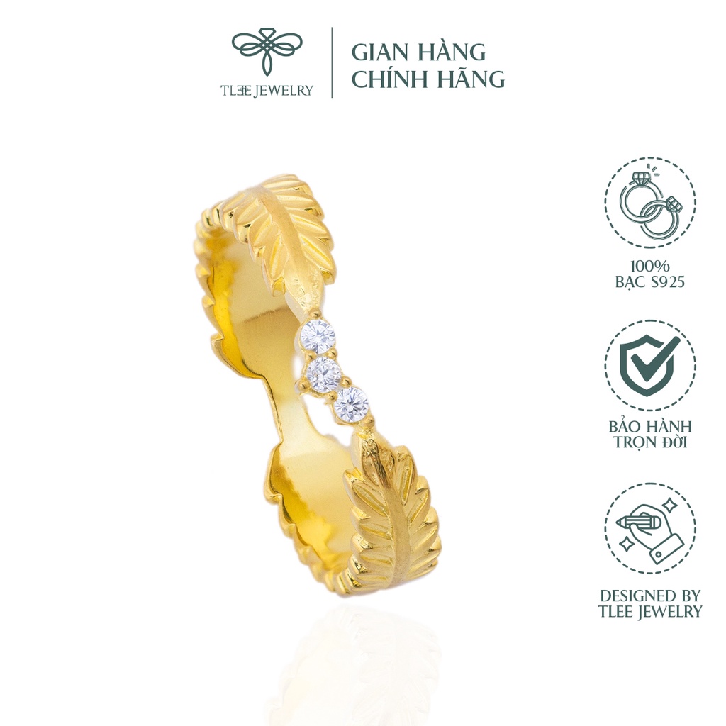 Nhẫn bạc nữ TLEE lá hena mạ vàng 14k cao cấp NCJ A0142