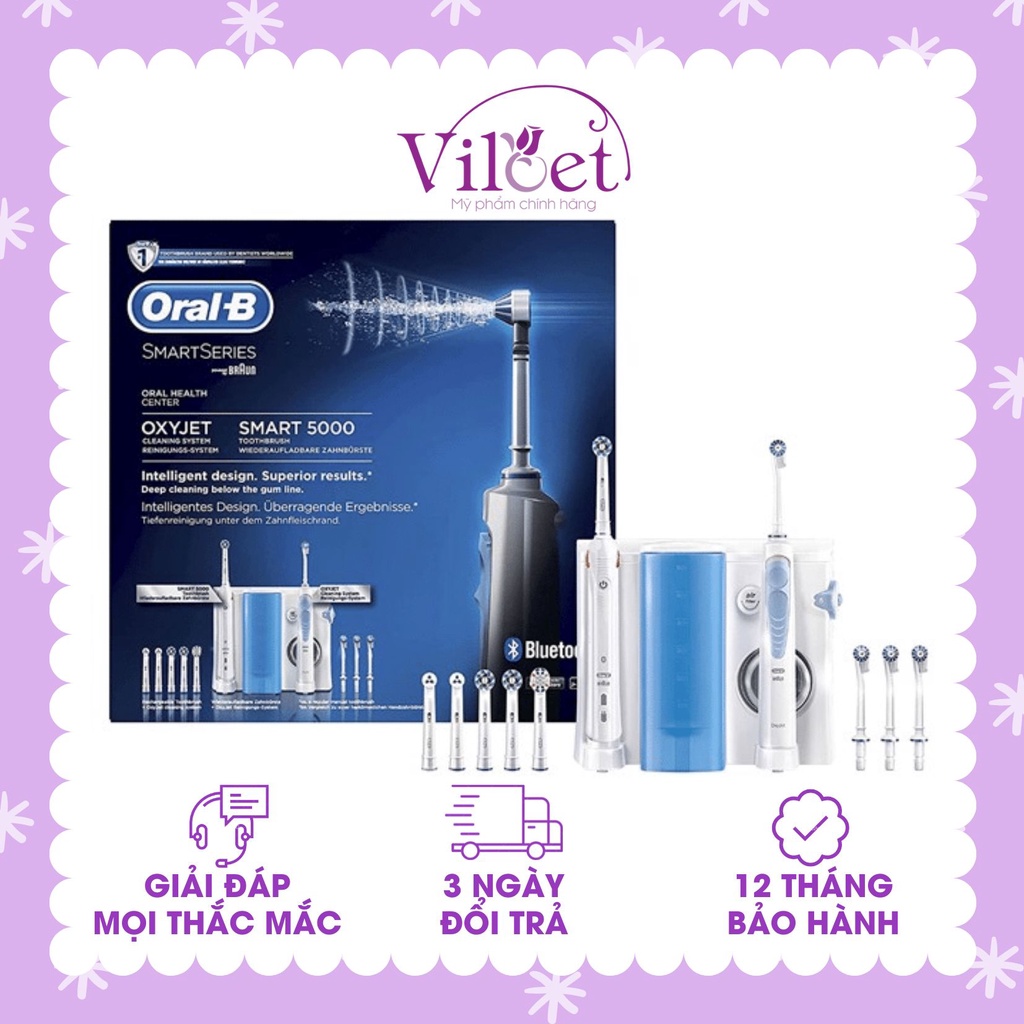 Tăm nước Oral B Smart 5000 tích hợp bàn chải điện Oral B Pro 2000 kèm 6 đầu thay thế - Shop Viloet