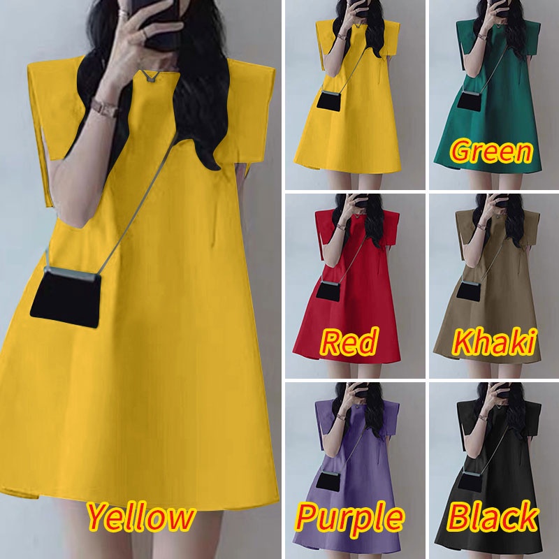 Đầm VONDA không tay dáng rộng cổ tròn màu trơn đơn giản phong cách Hàn Quốc thời trang mùa hè cho nữ