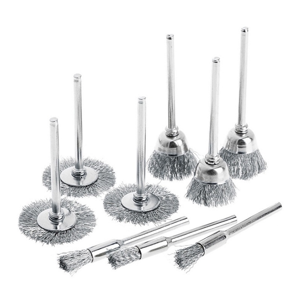 Bộ 9 Bàn Chải Đánh Bóng Bằng Đồng Thau / Thép Không Gỉ Cho dremel 3mm