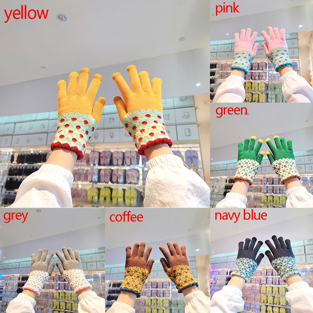 Đôi găng tay trượt tuyết bằng len dệt kim dày dặn co giãn dễ thương có thể dùng màn hình cảm ứng