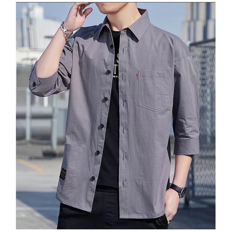 Áo Sơ Mi Nam Tay Lửng Kiểu Dáng Thời Trang Phong Cách Hàn Quốc