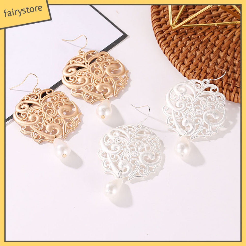 Khuyên Tai Nữ Hình Giọt Nước Đính Ngọc Trai Nhân Tạo Thời Trang