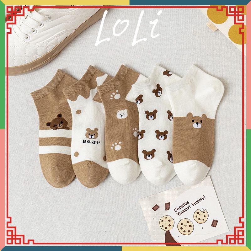 Tất Vớ Nữ Cổ Ngắn Họa Tiết Gấu Nâu Dễ Thương (TN032)