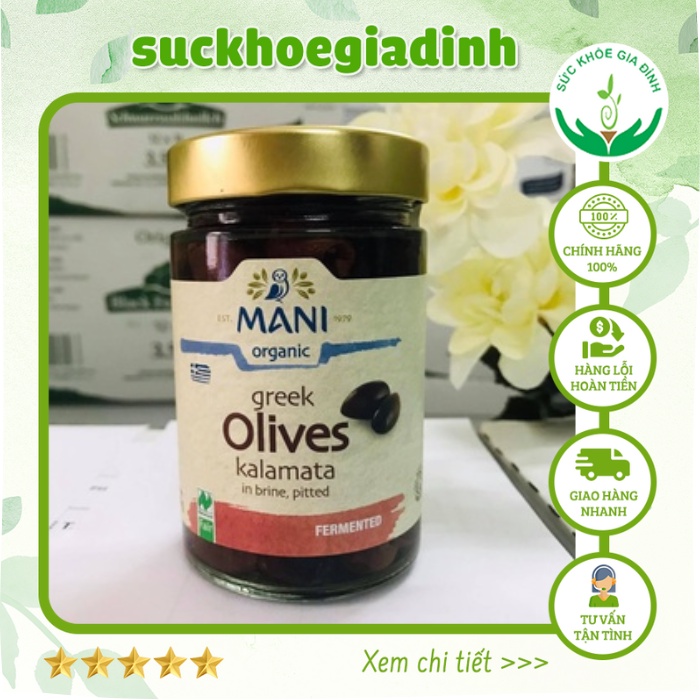 Trái Olive Kalamata Ngâm Muối Hữu Cơ Mani (đã tách hạt) 280gr