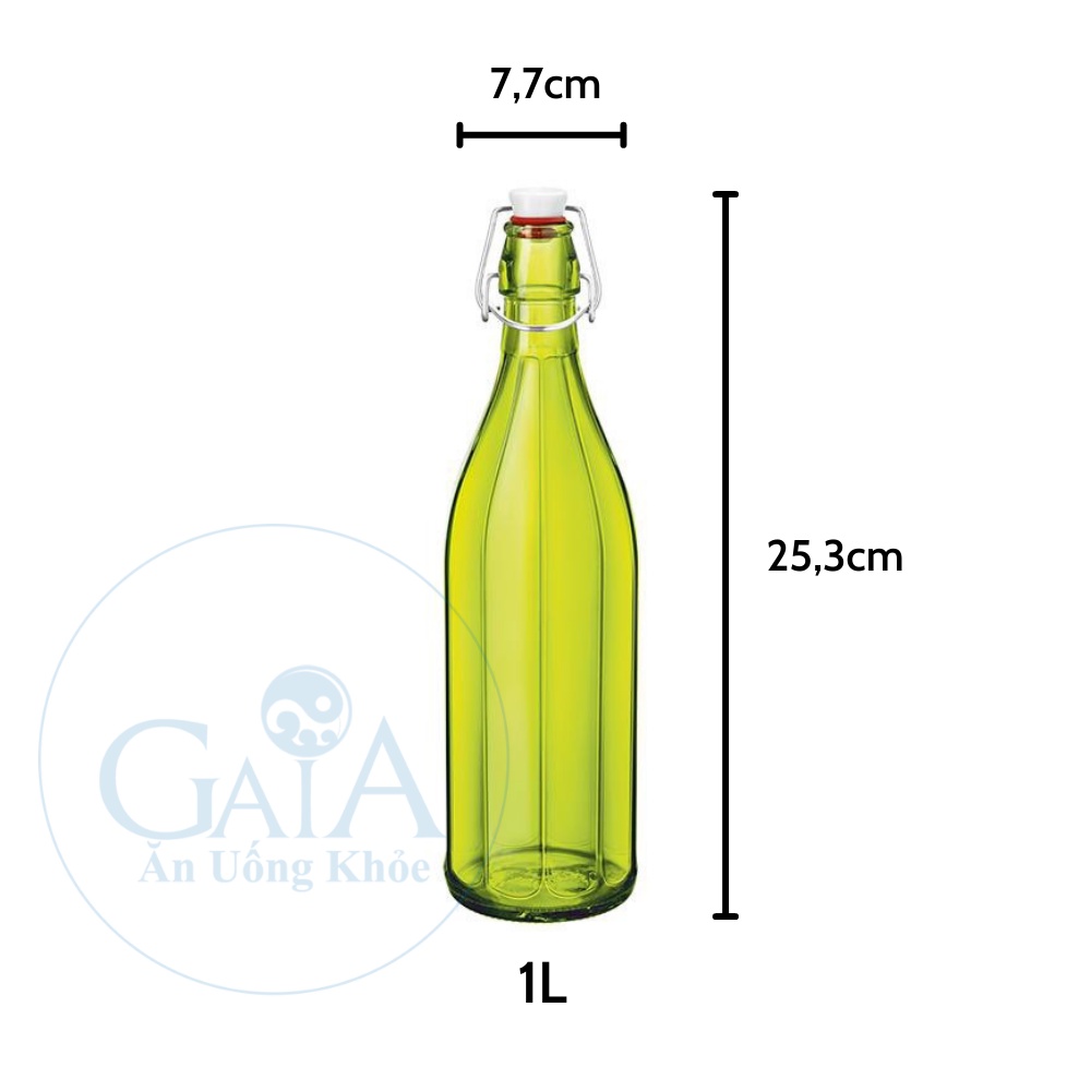 Chai thủy tinh màu xanh lá loại nắp cài kín hơi 1 lít Oxford Bormioli Rocco