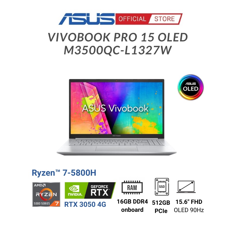 [ELGAME20 giảm 10% - tối đa 2TR]Laptop Asus Vivobook Pro 15 OLED M3500QC-L1327W (Ryzen™ 7-5800H + RTX™ 3050 4GB)