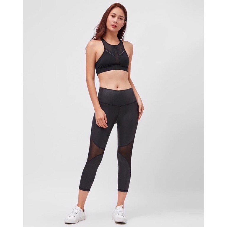 Quần lửng Yoga nữ đen phối lưới HIGH-WAISTCAPRI Just Feel Fee H8810