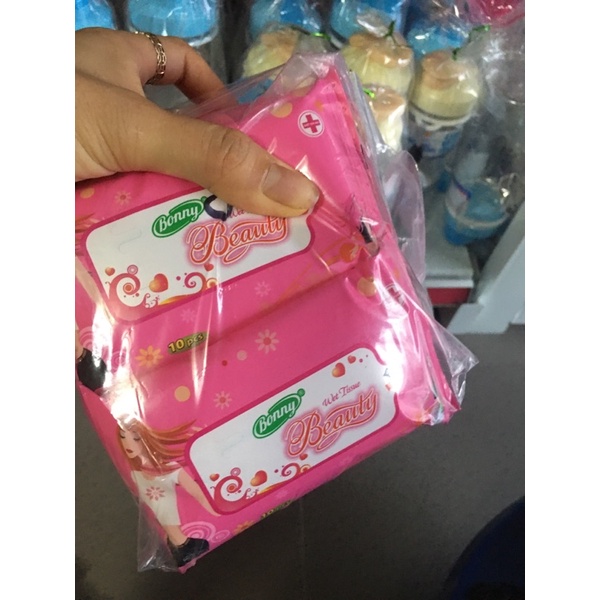 Bịch 10 tờ khăn ướt Bonny Beauty bỏ túi tiện dụng