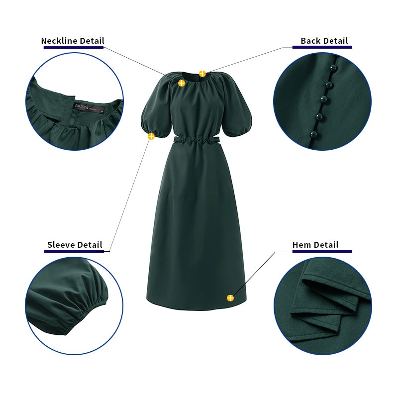 Đầm Zanzea thiết kế dài tay ngắn màu trơn thiết kế khoét eo phong cách châu Âu cho nữ