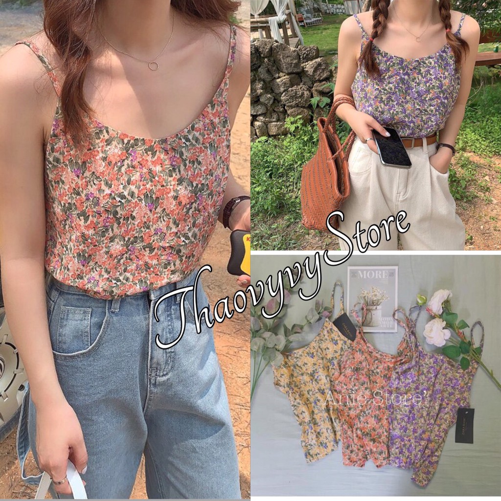 Áo 2 Dây Hoa Nhí , 🌼 Thaovystore<FREESHIP> 🌼, Áo Hai Dây Họa Tiết Nữ Hoa Cúc , Áo 2 Dây Dáng Suông 3