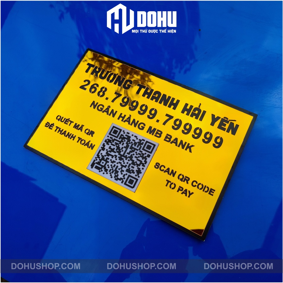 Bảng số tài khoản ngân hàng, Bảng tên shop, Mã QR thanh toán làm bằng Gương Vàng (thay đổi nội dung theo yêu cầu)