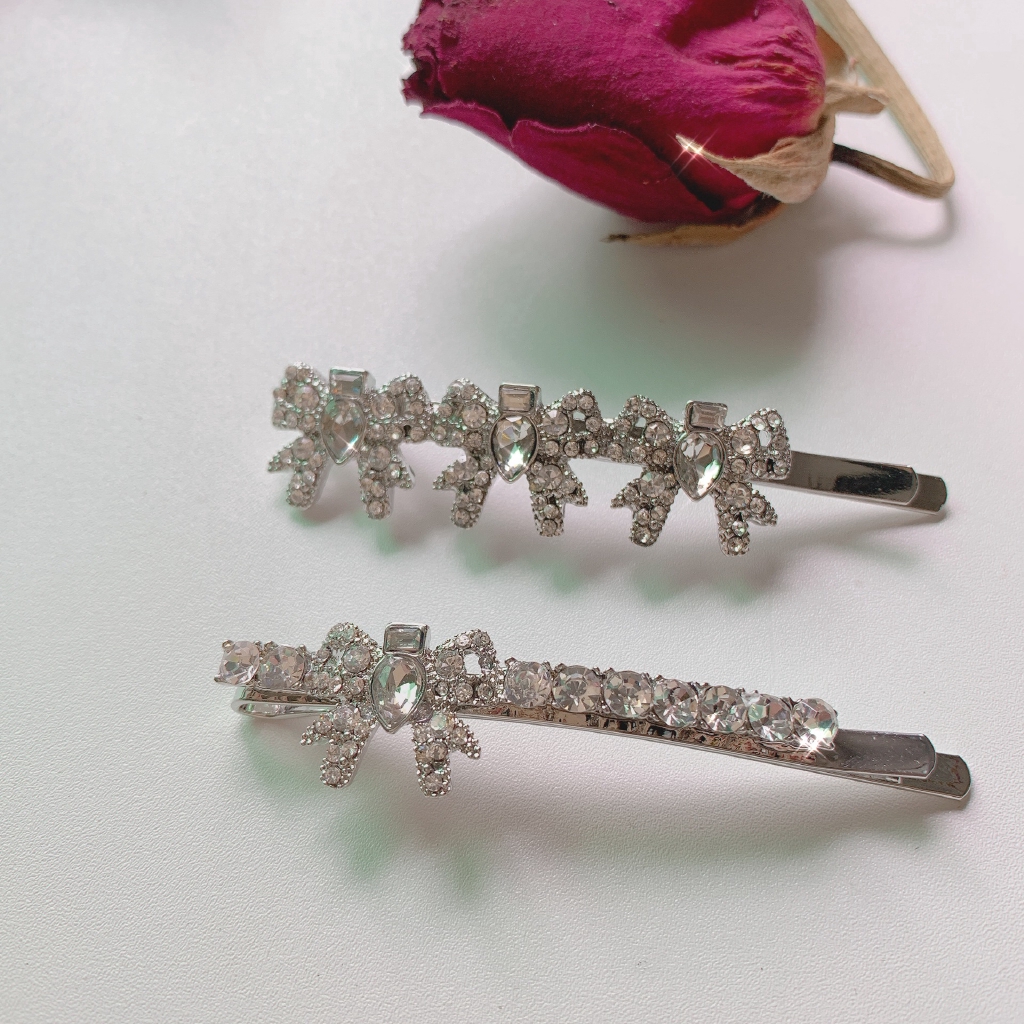 Kẹp tóc kiểu nơ đính đá phong cách Âu Mỹ ngọt ngào dễ thương