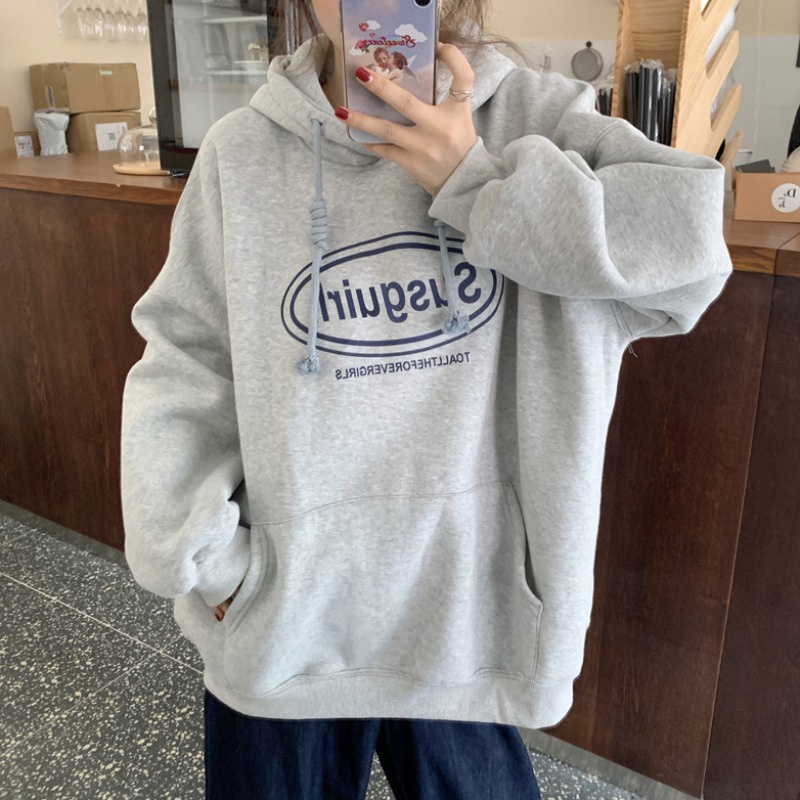 Áo hoodie tay dài dáng rộng in chữ thời trang tùy chọn màu sắc