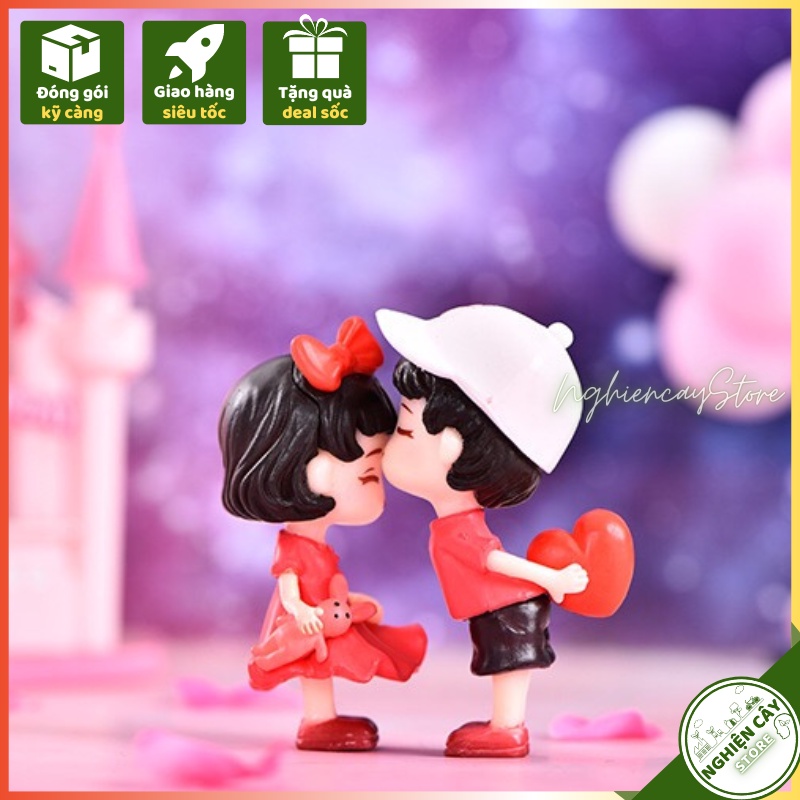 Phụ kiện Cặp đôi kiss lãng mạn trang trí tiểu cảnh, cây cảnh, sen đá