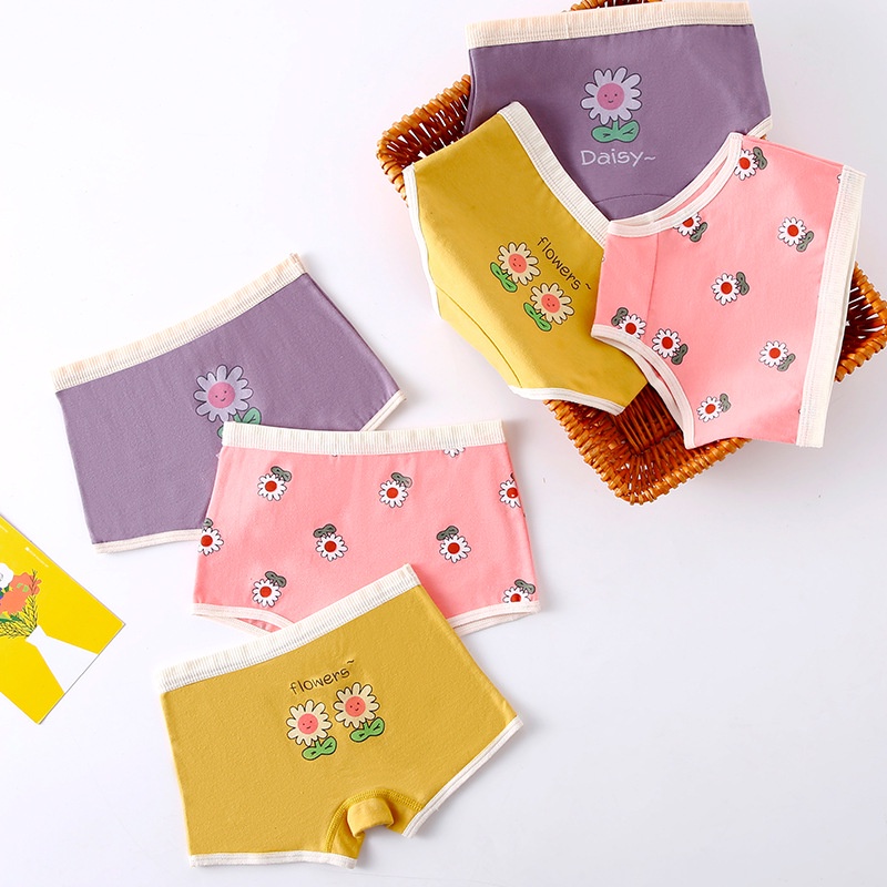 Bộ 3 Quần Lót boxer In Họa Tiết Gấu Hoạt Hình Đáng Yêu Dành Cho Bé Gái