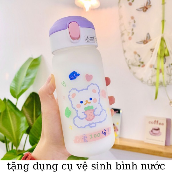 Bình nước 500ml THỦY TINH CUTE loại tốt có ống hút