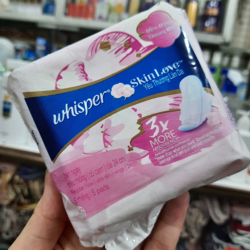 Băng vệ sinh Whisper Skin Love siêu thấm siêu mỏng cánh 5 miếng