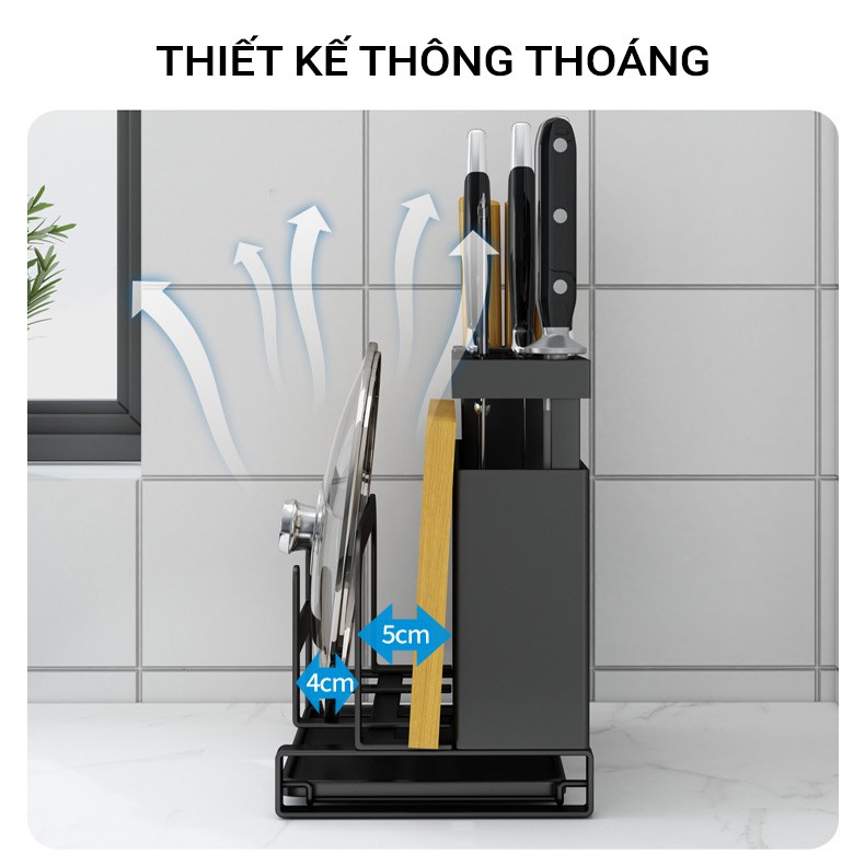 Kệ Để Dao Thớt Thìa Đũa Vung Nồi Đa Năng VANDO Để Bàn Và Treo Tường