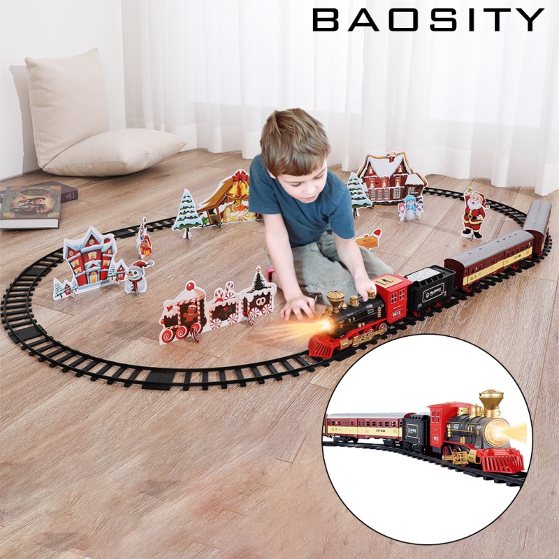 Bộ đồ chơi đường ray xe lửa chạy bằng pin có đèn và âm thanh cho trẻ em