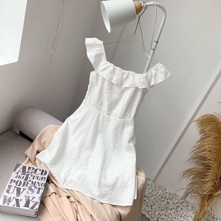 Đầm váy trễ vai chất vải đũi