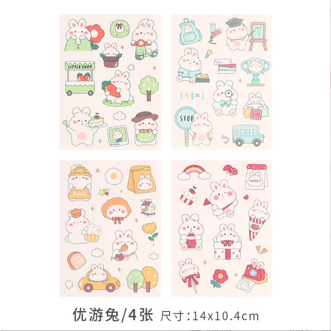 Set 4 miếng dán sticker trang trí đồ dùng chủ đề HAPPY DAY BAG U